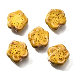 Oro Cuentas de porcelana hechas a mano, flor, oro, 14.5x15x6.5 mm, agujero: 2 mm