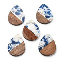 Белый Подвески из смолы и ореха, слеза, белые, 35.5x26x3 мм, отверстие : 2 мм