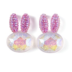 Орхидея Кабошоны с головой кролика из прозрачной эпоксидной смолы, с блеском порошок, сиреневые, 25.5x17.5x7.5 мм