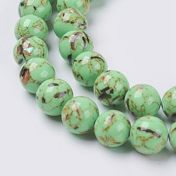 Light Green Sea Shell and Synthetic Turquoise Assembled Beads Strands, Round, Light Green, 8~9mm, Hole: 1.2mm, about 49~50pcs/strand, 15.3~15.7 inch(39~40cm)