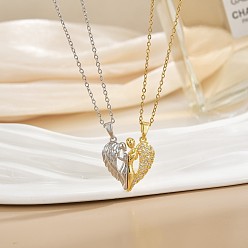 Angel & Fairy 2шт. латунные магнитные подвески с микропаве из прозрачного кубического циркония с 304 цепочкой из нержавеющей стали, платиной и золотом, ангел и фея, 17.72 дюйм (45 см)