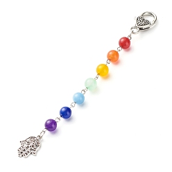 Colorful Natural & Dyed Malaysia Jade Bead and Tibetan Style Alloy Big Pendants and Lobster Claw Clasps, with Iron Eye Pin, Jump Rings, Heart & Hamsa Hand, Colorful, 148mm