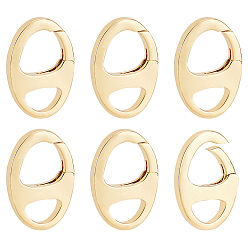 Настоящее золото 18K 6шт. латунные пружинные кольца-затворы, овальные, без кадмия и без свинца, долговечный, реальный 18 k позолоченный, 16.5x11.5x2.5 мм, отверстие : 6.5x4 мм