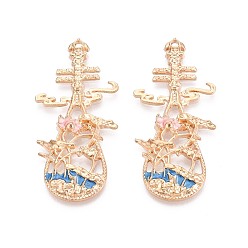 Light Gold Подвески из сплава и эмали, пипа, без кадмия и без свинца, золотой свет, 47.5x22x4 мм, отверстие : 1.6 мм