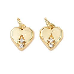 Настоящее золото 18K Латунные микропаве прозрачные подвески с фианитом, сердце прелести, долговечный, без кадмия и без свинца, стойки покрытие, с целью перехода в кольце, реальный 18 k позолоченный, 10.5x9x2.5 мм, отверстие : 3.4 мм
