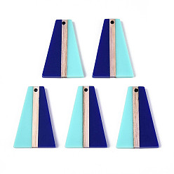 Полуночно-синий Кулоны из непрозрачной смолы и дерева, трапециевидные, два тона, темно-синий, 36.8x24.2x3.5 мм, отверстие : 2 мм