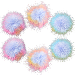 Разноцветный 6шт. мягкий помпон из искусственного лисьего меха, с эластичной петлей, для шапок обувь шарфы подвески на сумку аксессуары, красочный, 100 мм, отверстие : 10x7 мм