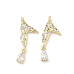 Настоящее золото 18K Латунные микро проложить кубического циркония подвески, прелести рыбий хвост, долговечный, стойки покрытие, без свинца и без кадмия, реальный 18 k позолоченный, 28x11x2 мм, отверстие : 2.1 мм