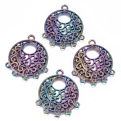 Rainbow Color Звенья компонентов люстры из полого сплава, без кадмия и без свинца, плоско-круглые, Радуга цветов, 35x30x3 мм, Отверстие : 1.8 мм & 3 мм