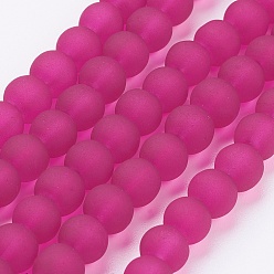 Medium Violet Red Transparent Glass Bead Strands, Frosted, Round, Medium Violet Red, 6mm, Hole: 1.3~1.6mm, about 140pcs/strand, 31.4 inch