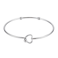 Stainless Steel Color Non-Tarnish Heart Shape Bangle, Cocktail Love Bangle for Valentine's Day, Stainless Steel Color, Inner Diameter: 2-1/2 inch(6.3cm)