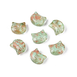 Dark Sea Green Picasso Transparent Glass Beads, Cat, Dark Sea Green, 8~8.5x9.5~10x5.5~6mm, Hole: 1mm, About 750pcs/pound