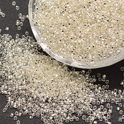 Прозрачный 12/0 круглые бусины из стекла семян, серебряная линия квадратное отверстие, прозрачные цвета, прозрачные, 1.8~2.0 мм, отверстия : 0.8 mm, около 28000 шт / фунт