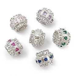 Серебро Латунные микро проложить Цирконий Европейский бисером, бусины с большим отверстием, рондель, стойки покрытие, без кадмия и без свинца, долговечный, cmешанных цветов, серебряные, 10.5x7.5~8 мм, отверстие : 5.3 мм