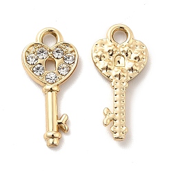 Золотой Подвески из сплава с ультрафиолетовым покрытием, с кристально горный хрусталь, брелоки в форме сердца, золотые, 18.5x8.5x2 мм, отверстие : 2x1.7 мм