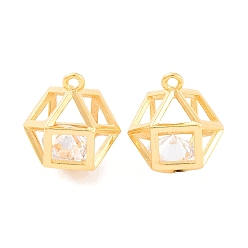 Настоящее золото 24K Латунь прелести, со стеклом, без свинца и без кадмия, многоугольник, реальный 24 k позолоченный, 11.5x11.5 мм, отверстие : 1 мм