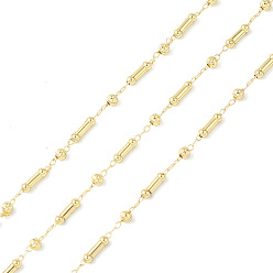 Golden Brass Column & Round Beaded Link Chains, Unwelded, Cadmium Free & Nickel Free & Lead Free, with Spool, Golden, 3x2.5mm, 8x2.5mm