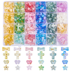 (52) Непрозрачная лаванда 1020 шт. 24 градиентные прозрачные акриловые бусины разных цветов, кость и крест и звезда и бабочка, с золотой фольгой, разноцветные, 7.5~16x7~12.5x3.5~5 мм, отверстие : 1.5~2.5 мм