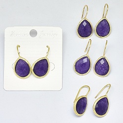 Нефрит Естественный нефрит мотаться, с фурнитурой латунной золотого тона, слеза, 25.5~32x13.5x5 мм, штифты : 0.8 мм