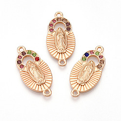Разноцветный Подвески из сплава со стразами, золотой свет, без кадмия и без свинца, овальные с рисунками " virgin mary", красочный, 25x12x2 мм, отверстие : 1.4 мм