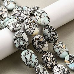 Лазурный Синтетических нитей бирюзовые бусы, окрашенные, Плоско-овальные, лазурный, 17~18x13x6.5~7.5 мм, отверстие : 1 мм, около 23 шт / нитка, 15.75~15.94'' (40~40.5 см)