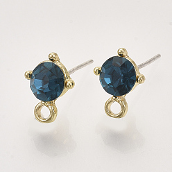 Капри Синий Сплав серьги выводы, со стеклянными стразами, петля и необработанный (без покрытия) штифт, золотые, Капри синий, 11.5x8.5 мм, отверстие : 1.8 мм, штифты : 0.7 мм