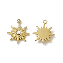 Настоящее золото 18K Вакуумное покрытие pvd 201 подвески из нержавеющей стали, со стразами, очарование солнца, реальный 18 k позолоченный, 12x10x2 мм, отверстие : 1.2 мм