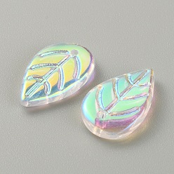 Прозрачный АВ Подвески лэмпворк ручной работы, AB цвет, лист, ясно AB, 18x11x3 мм, отверстие : 1.2 мм