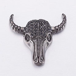 Gunmetal Brass Micro Pave Cubic Zirconia, OX-Head, Gunmetal, 20.5x22x5mm, Hole: 1.5mm