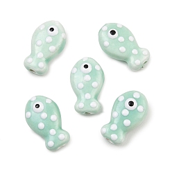 Небесно-голубой Фарфоровые бусины ручной работы, рыба, пастельный фарфор, голубой, 19x11~12x7.5~8 мм, отверстие : 2 мм