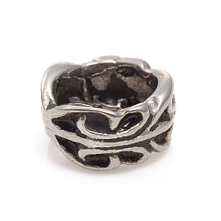 Antique Silver 304 Stainless Steel European Beads, Large Hole Beads, Ring, Antique Silver, 9~9.5x5mm, Hole: 6mm