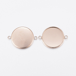 Rose Gold Ion Plating(IP) 304 Stainless Steel Cabochon Connector Settings, Plain Edge Bezel Cups, Flat Round, Rose Gold, 25x20x2mm, Hole: 2.2mm, Tray: 18mm