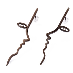 Electrophoresis Black Серьги-гвоздики из нержавеющей стали унисекс, с уха орехов, человеческое лицо, электрофорез черный, 58.5x15 мм, штифты : 0.7 мм