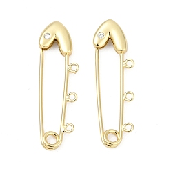 Настоящее золото 18K Многожильные звенья из латуни с паве из кубического циркония, прелести скрепки, долговечный, без свинца и без кадмия, стойки покрытие, реальный 18 k позолоченный, 39x12x3.5 мм, отверстие : 1.5 мм
