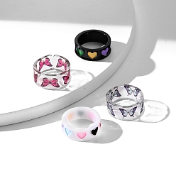 Mixed Shapes Открытые кольца из смолы, украшения для женщин, Сердце и бабочка, разнообразные, внутренний диаметр: 17 мм, 4 шт / комплект