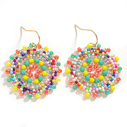 Разноцветный Серьги-подвески из круглого железного стекла в стиле богемии, золотые, красочный, 49x36 мм