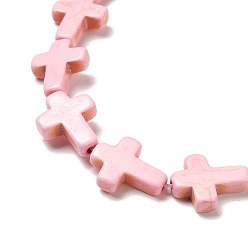 Misty Rose Synthetic Turquoise Dyed Beads Strands, Religion Cross, Misty Rose, 15.5x12x4mm, Hole: 1.4mm, about 24~26pcs/strand, 14.96''~16.14''(38~41cm)