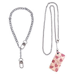 Нержавеющая Сталь Цвет 2 шт 304 нержавеющая сталь кубинские звенья мобильные цепи, с патчем для шнурка для мобильного телефона из ТПУ, цвет нержавеющей стали, 423~1400 мм