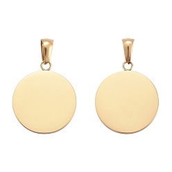 Золотой Ионное покрытие (ip) 304 подвески из нержавеющей стали, плоско-круглые, штампованная пустая бирка с зеркальной полировкой, золотые, 23.5x20x2 мм, отверстие : 3.5x7 мм