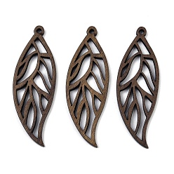 Кокосово-Коричневый Подвески из орехового дерева, лист, кокосового коричневый, 50x17x2.5 мм, отверстие : 1.8 мм
