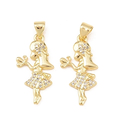 Настоящее золото 18K Латунные микро проложить кубического циркония подвески, прелести девушки, долговечный, стойки покрытие, без свинца и без кадмия, реальный 18 k позолоченный, 24.5x12x3 мм, отверстие : 4x3.5 мм
