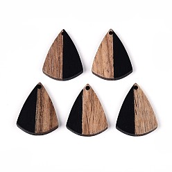 Черный Подвески из смолы и ореха, слеза, чёрные, 25.1x18.9x3.4 мм, отверстие : 1.6 мм