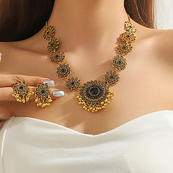 Реактивный Самолет Ожерелья с подвесками из цветочного сплава и серьги-гвоздики, античное золото , струя, 490 мм