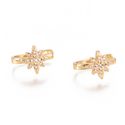 Clear Golden Plated Brass Micro Pave Cubic Zirconia Cuff Earrings, Long-Lasting Plated, Star, Clear, 14.2x10.2x1.5~8.8mm