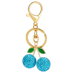 Небесно-голубой Брелки ручной работы из полимерной глины со стразами в форме вишни, с железными кольцами и сплавом, с карабин-лобстерами , золотые, голубой, 94 мм