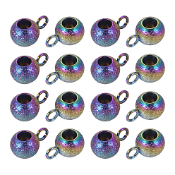 Rainbow Color 304 Stainless Steel Tube Bails, Loop Bails, Textured, Round, Rainbow Color, 8.5x4.5x6mm, Hole: 1.8mm, Inner Diameter: 3mm, 20pcs/box