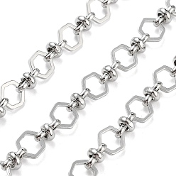 Платинированный Латунные шестигранные звенья цепи с покрытием стойки, несварные, с катушкой, долговечный, без кадмия и без свинца, Реальная платина, 8x7x1 мм