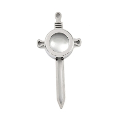 Нержавеющая Сталь Цвет 304 медальон из нержавеющей стали, большие подвески, со стеклом, очарование меча, цвет нержавеющей стали, 65x30x10.5 мм, отверстие : 3 мм