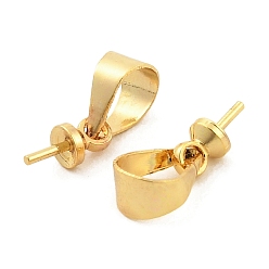Real 18K Gold Plated Brass Cup Peg Bails, Real 18K Gold Plated, 11mm, Hole: 4x5mm, Pin: 0.8mm