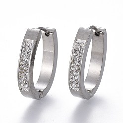 Нержавеющая Сталь Цвет 304 обруч серьги из нержавеющей стали замке, с полимерной глиной горный хрусталь, кольцо, кристалл, цвет нержавеющей стали, 22x16x4 мм, штифты : 1 мм